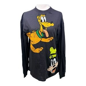H&M Disney Pluto & Goofy Graphic Long Sleeve Shirt Black Size XS Excellent Con
